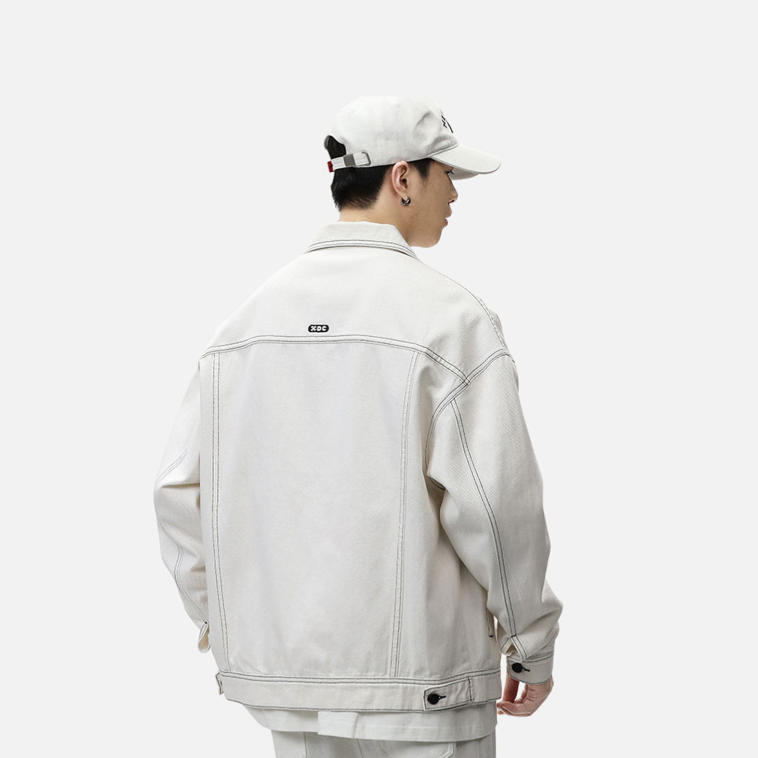 OVERSIZE CONTRAST STITCH JACKET - WHITE