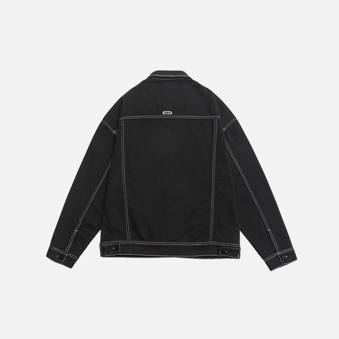 OVERSIZE CONTRAST STITCH JACKET - BLACK